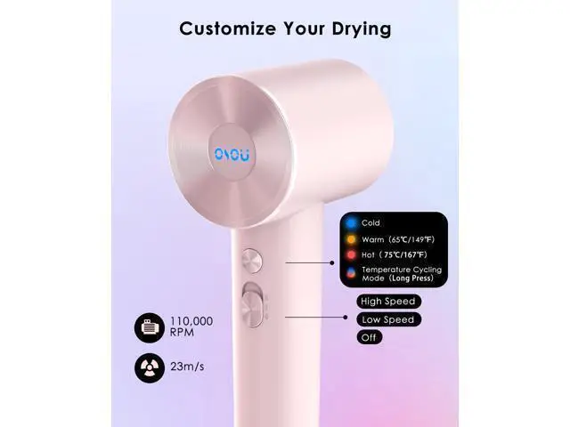 Alt view image 3 of 7 - OSOU Hair Dryer, Negative Ionic Hair Dryers, High-Speed Blow Dryer with 110, 000 RPM Brushless Motor, Fast Drying Lightweight Travel Hairdryer, Low Noise Home Hair Dryer with Smooth Nozzle