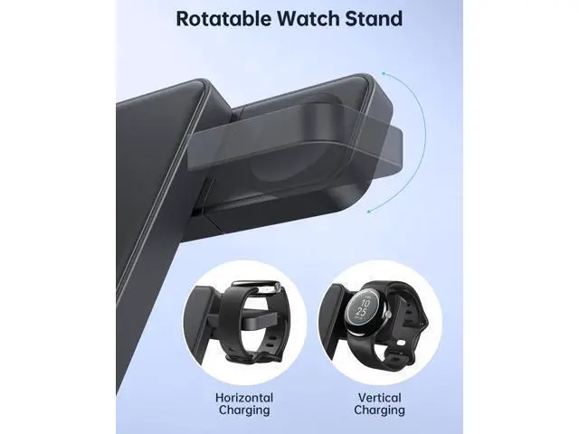 Alt view image 4 of 7 - 3 in 1 Foldable Wireless Charger for Google Pixel Watch 1(Not for Pixel Watch 4/3/2) Fast Charging Stand Station for Pixel 10 Pro XL/9 Pro XL/10/9/8/7/6 Pro Travel Charger with QC Adapter Black