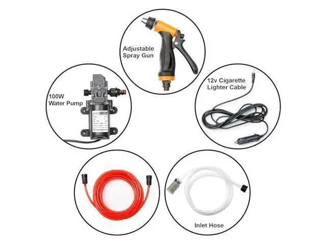 Alt view image 2 of 6 - Portable Intelligent Electric Pressure Washer Pump 100W 160 PSI 12V Portable Pressure Powerful Washing Kit with 21.3 Feet PVC Hose for Home, Car, Garden, Projects (100 W-Black Hose)
