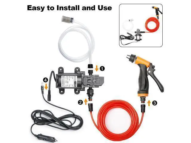 Alt view image 3 of 6 - Portable Intelligent Electric Pressure Washer Pump 100W 160 PSI 12V Portable Pressure Powerful Washing Kit with 21.3 Feet PVC Hose for Home, Car, Garden, Projects (100 W-Black Hose)