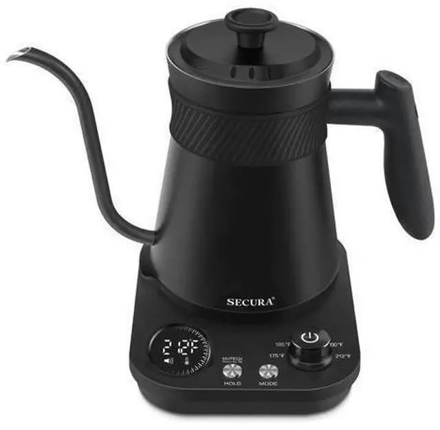 Main image of Electric Gooseneck Kettle, 5 Variable Presets for Coffee Tea Brewing, 100% Stainless Steel Inner Tea/Coffee Kettle with 1.5H Keep Warm, 1200 Watt Quick Heating Pot, 0.8L, Matt Black