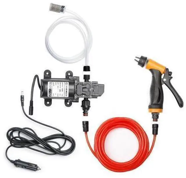 Main image of Portable Intelligent Electric Pressure Washer Pump 100W 160 PSI 12V Portable Pressure Powerful Washing Kit with 21.3 Feet PVC Hose for Home, Car, Garden, Projects (100 W-Black Hose)