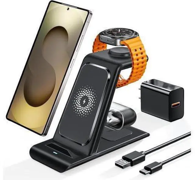 Main image of Wireless Charging Station for Wireless Charger Galaxy Watch 8/7/6/5/4/3 Active 2/1 Stand Galaxy S25 Ultra/S25/S24/S23/S22/S21/Note20/10 Z Fold Flip 7 Galaxy Buds3/2 Pro/Live Multiple Devices