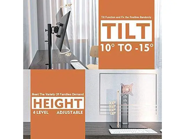 Alt view image 4 of 6 - Single LCD Computer Monitor Free-Standing Desk Stand Mount Riser for 13 inch to 32 inch Screen with Swivel, Height Adjustable, Rotation, Vesa Base Stand Holds One (1) Screen up to 77Lbs(HT05B-001))