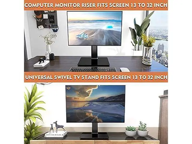 Alt view image 3 of 6 - Single LCD Computer Monitor Free-Standing Desk Stand Mount Riser for 13 inch to 32 inch Screen with Swivel, Height Adjustable, Rotation, Vesa Base Stand Holds One (1) Screen up to 77Lbs(HT05B-001))