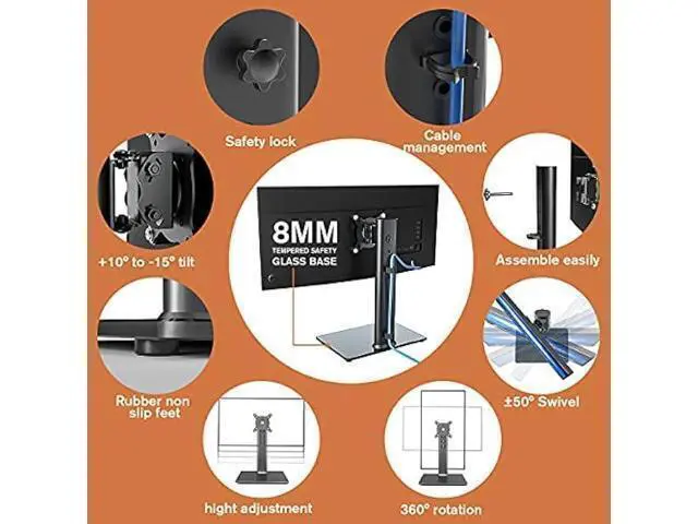 Alt view image 2 of 6 - Single LCD Computer Monitor Free-Standing Desk Stand Mount Riser for 13 inch to 32 inch Screen with Swivel, Height Adjustable, Rotation, Vesa Base Stand Holds One (1) Screen up to 77Lbs(HT05B-001))