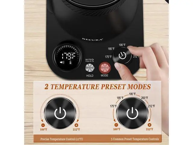 Alt view image 4 of 7 - Electric Gooseneck Kettle, 5 Variable Presets for Coffee Tea Brewing, 100% Stainless Steel Inner Tea/Coffee Kettle with 1.5H Keep Warm, 1200 Watt Quick Heating Pot, 0.8L, Matt Black