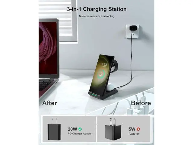 Alt view image 3 of 7 - Wireless Charger for - 3 in 1 Charging Station for Multiple Devices Fast Charger Stand for Galaxy S25 S24 S23 Ultra S22 S21 Z Flip Fold 4 Galaxy Watch 6/5/5 Pro/4/3 Galaxy Buds 2 Pro
