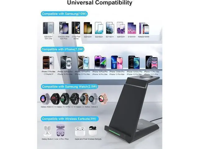 Alt view image 4 of 7 - Wireless Charger for - 3 in 1 Charging Station for Multiple Devices Fast Charger Stand for Galaxy S25 S24 S23 Ultra S22 S21 Z Flip Fold 4 Galaxy Watch 6/5/5 Pro/4/3 Galaxy Buds 2 Pro