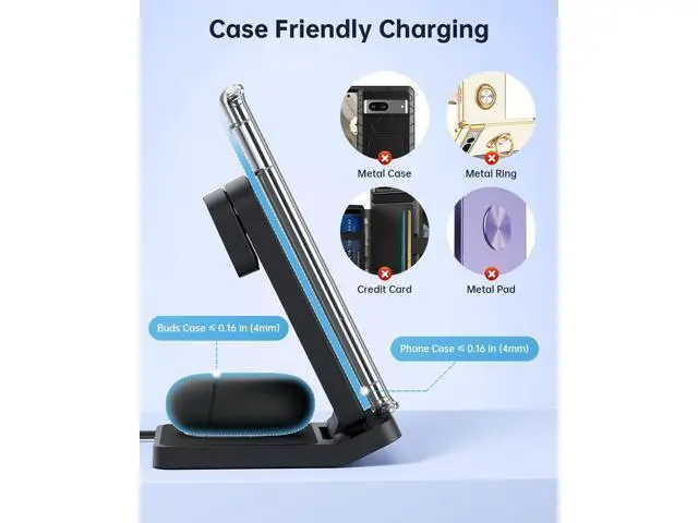Alt view image 7 of 7 - 3 in 1 Foldable Wireless Charger for Google Pixel Watch 1(Not for Pixel Watch 4/3/2) Fast Charging Stand Station for Pixel 10 Pro XL/9 Pro XL/10/9/8/7/6 Pro Travel Charger with QC Adapter Black