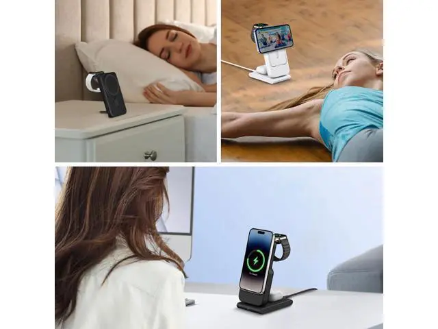 Alt view image 7 of 7 - Foldable Wireless Charging Station: 3-in-1 Charger Stand with 5000mAh Portable Power Bank for iPhone 17/16/15/14/13/12 - Removable Battery Pack for Watch (Black)
