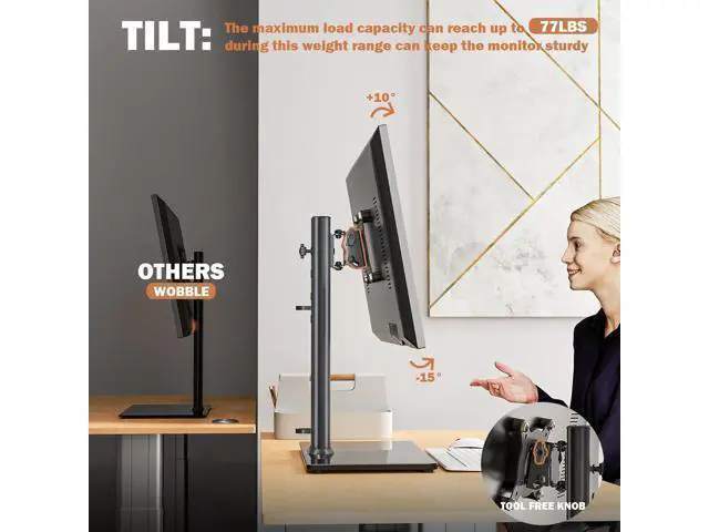 Alt view image 4 of 7 - Single LCD Computer Monitor Free-Standing Desk Stand Mount Riser for 13 inch to 32 inch screen with Swivel, Height Adjustable, Rotation, Vesa Base Stand Holds One (1) Screen up to 77Lbs(HT05B-001))