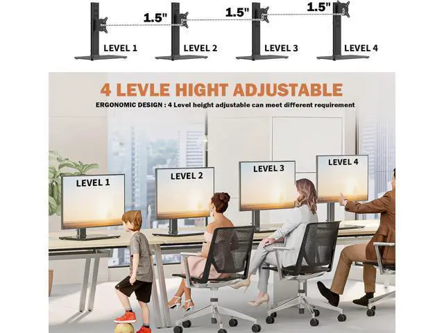 Alt view image 3 of 7 - Single LCD Computer Monitor Free-Standing Desk Stand Mount Riser for 13 inch to 32 inch screen with Swivel, Height Adjustable, Rotation, Vesa Base Stand Holds One (1) Screen up to 77Lbs(HT05B-001))