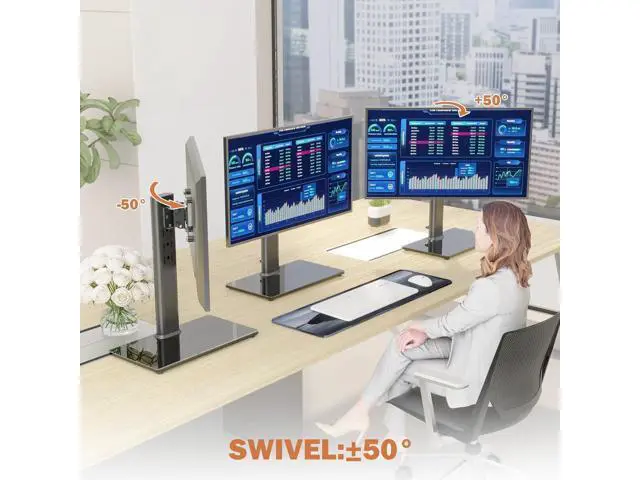 Alt view image 2 of 7 - Single LCD Computer Monitor Free-Standing Desk Stand Mount Riser for 13 inch to 32 inch screen with Swivel, Height Adjustable, Rotation, Vesa Base Stand Holds One (1) Screen up to 77Lbs(HT05B-001))