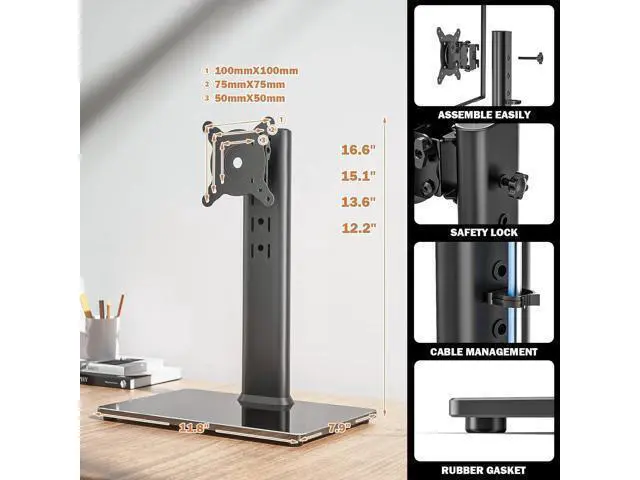 Alt view image 6 of 7 - Single LCD Computer Monitor Free-Standing Desk Stand Mount Riser for 13 inch to 32 inch screen with Swivel, Height Adjustable, Rotation, Vesa Base Stand Holds One (1) Screen up to 77Lbs(HT05B-001))