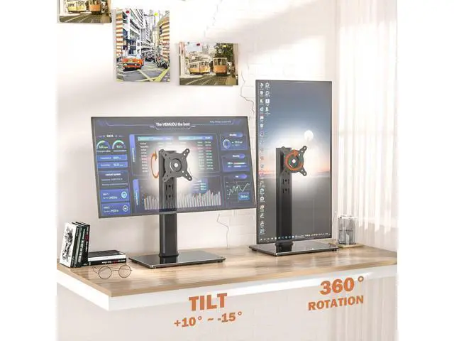 Alt view image 5 of 7 - Single LCD Computer Monitor Free-Standing Desk Stand Mount Riser for 13 inch to 32 inch screen with Swivel, Height Adjustable, Rotation, Vesa Base Stand Holds One (1) Screen up to 77Lbs(HT05B-001))
