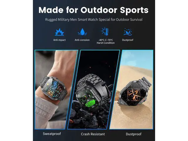 Alt view image 7 of 7 - Military Smart Watches for Men, Smart Watch with Answer/Make Call Compatible with Android iOS Phone, Smartwatch with Heart Rate SpO2 Pressure Sleep Monitor, IP67 Waterproof Stainless Steel Smart Watch