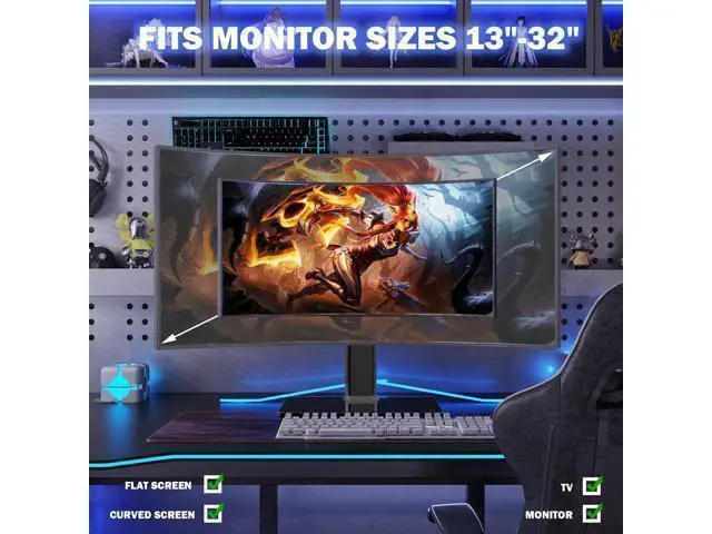 Alt view image 7 of 7 - Single LCD Computer Monitor Free-Standing Desk Stand Mount Riser for 13 inch to 32 inch screen with Swivel, Height Adjustable, Rotation, Vesa Base Stand Holds One (1) Screen up to 77Lbs(HT05B-001))