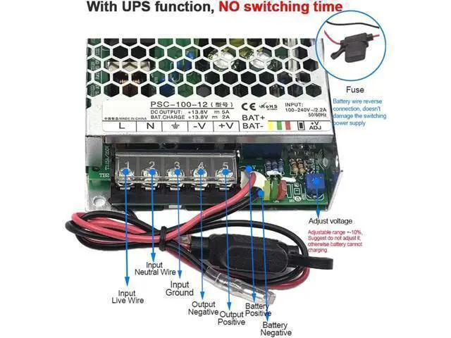 Alt view image 2 of 6 - 100W Uninterruptible Switching Power Supply Ultra Thin Power Supply No Switching Time DC 13.8V/27.6V with High Heat Dissipation(24V)