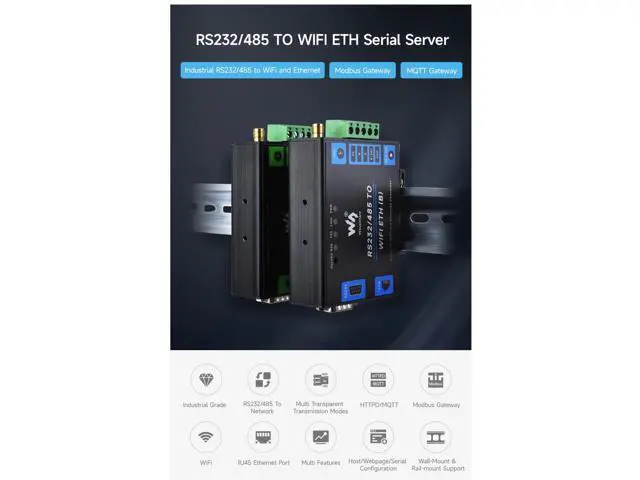 Alt view image 2 of 5 - coolwell Industrial Grade RS232/485 to WiFi ETH Serial Server 6t Modbus Gateway MQTT Gateway Metal Case