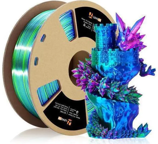 Main image of LOVOON 3D Printer Filament, Tricolor PLA Filament 1.75mm Silk Rainbow Filament Green-Red-Blue, 3D Printing Accessories PLA Filament Multicolor, Dimensional Accuracy +/-0.02mm, 2.2lbs/Spool