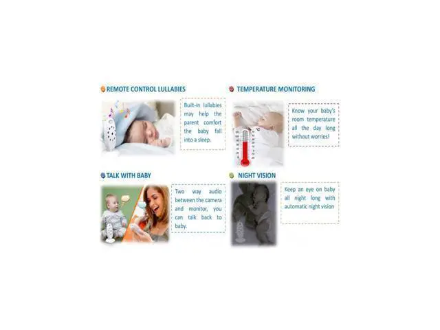 Alt view image 6 of 7 - Wireless Baby Monitor Night vision Temperature monitoring Two-Way talk 2.4Ghz 2 inch color LCD 260M distance