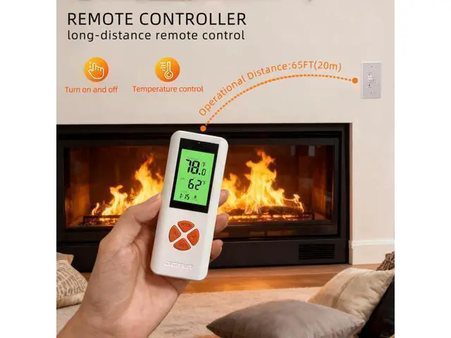 Alt view image 3 of 6 - Fireplace Thermostat Remote Control Kit, for Millivolt Gas Valve & Electronic Ignition Systems, 65ft Range, LCD Display, ON/AUTO/Off Modes, Timer & Child Lock Function