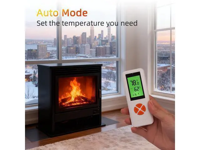 Alt view image 4 of 6 - Fireplace Thermostat Remote Control Kit, for Millivolt Gas Valve & Electronic Ignition Systems, 65ft Range, LCD Display, ON/AUTO/Off Modes, Timer & Child Lock Function