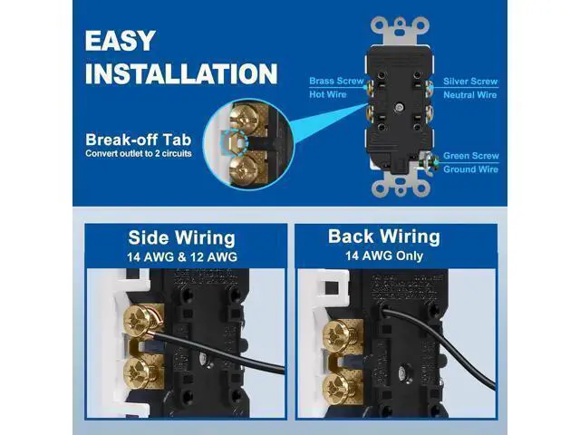 Alt view image 4 of 7 - CML 15 Amp Decorator Receptacle Outlet, 20 Pack Standard Electrical Outlet with Screwless Wall Plate, Non-Tamper Resistant, 15A 125V, UL Listed