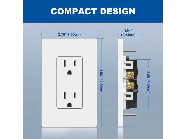 Alt view image 5 of 7 - CML 15 Amp Decorator Receptacle Outlet, 20 Pack Standard Electrical Outlet with Screwless Wall Plate, Non-Tamper Resistant, 15A 125V, UL Listed