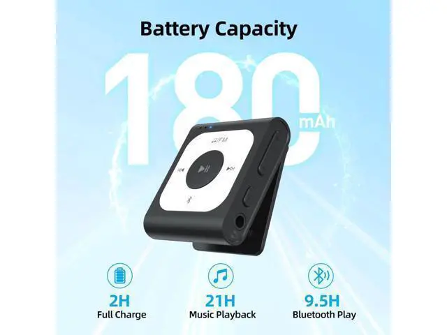 Alt view image 3 of 7 - 64GB Clip MP3 Player with Bluetooth, A53PL Portable Music Player with FM Radio, Shuffle, No Phone Needed, for Sports(Black)