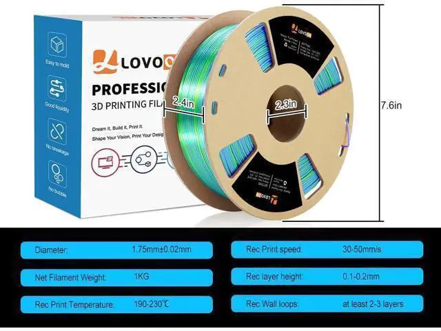 Alt view image 6 of 6 - LOVOON 3D Printer Filament, Tricolor PLA Filament 1.75mm Silk Rainbow Filament Green-Red-Blue, 3D Printing Accessories PLA Filament Multicolor, Dimensional Accuracy +/-0.02mm, 2.2lbs/Spool
