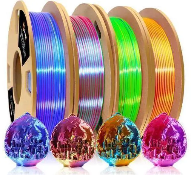 Main image of LOVOON 3D PLA Filament 1.75mm Bundle, Tricolor 3D Printer Filament Bundle, Rainbow Silk PLA Filament Bundle, PLA Filament for 3D Printer 3D Pen, Dimensional Accuracy +/-0.02mm, 200g x 4 Spools