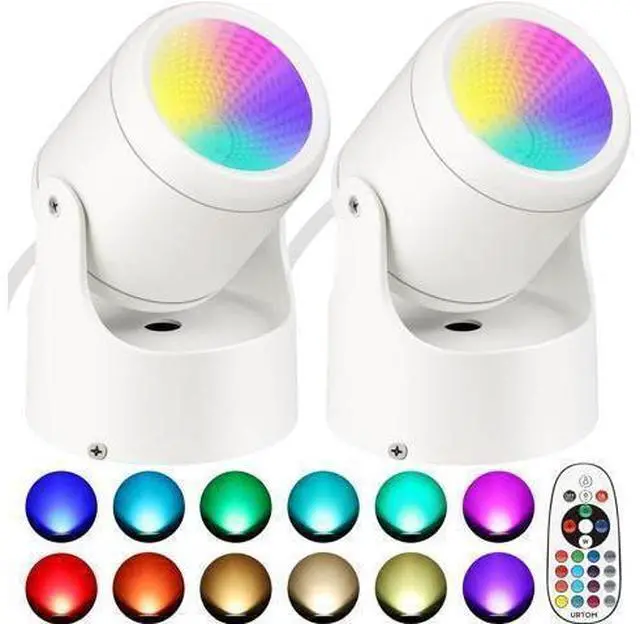 Main image of 6W RGBW Uplighting Indoor Color Changing Up Lights Indoor with Remote Dimmable LED Spot Lights for Home Aluminum Accent Lighting for Party Plant Decor with 5.9 FT Plug Cord, 2 Pack