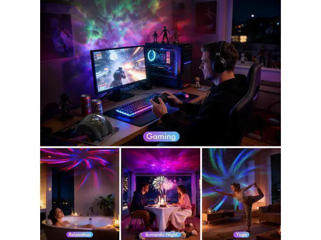 Alt view image 7 of 7 - Dual Lens Galaxy Projector, Star Projector for Bedroom with 58 Light Effects, Night Light Projector with White Noise & Bluetooth Speaker, Remote Timer, Easter Room Decor Gift for Kids Adults