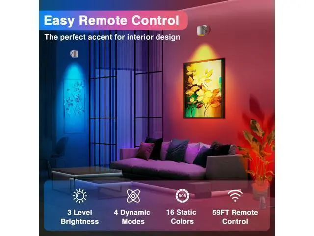 Alt view image 2 of 7 - 6W RGBW Uplighting Indoor Color Changing Up Lights Indoor with Remote Dimmable LED Spot Lights for Home Aluminum Accent Lighting for Party Plant Decor with 5.9 FT Plug Cord, 2 Pack