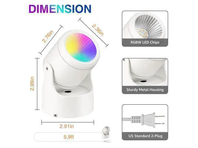 Alt view image 7 of 7 - 6W RGBW Uplighting Indoor Color Changing Up Lights Indoor with Remote Dimmable LED Spot Lights for Home Aluminum Accent Lighting for Party Plant Decor with 5.9 FT Plug Cord, 2 Pack
