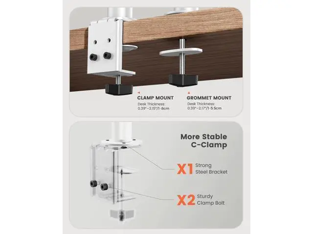 Alt view image 5 of 6 - Dual Monitor Desk Mount, Fully Adjustable Dual Monitor Arm for 2 Computer Screens up to 32 inch, Heavy Duty Dual Monitor Stand for Desk, Holds up to 17.6 lbs per Arm - White