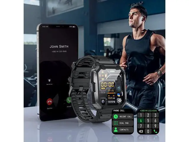 Alt view image 2 of 6 - Military Smart Watch for Men, Outdoor Smart Watches 1.85" LCD Bluetooth Call Heart Rate Blood Pressure Smartwatches IP68 Waterproof,Sports Watch for Android iPhone Phone Black
