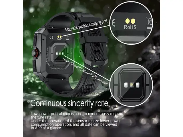 Alt view image 5 of 6 - Military Smart Watch for Men, Outdoor Smart Watches 1.85" LCD Bluetooth Call Heart Rate Blood Pressure Smartwatches IP68 Waterproof,Sports Watch for Android iPhone Phone Black