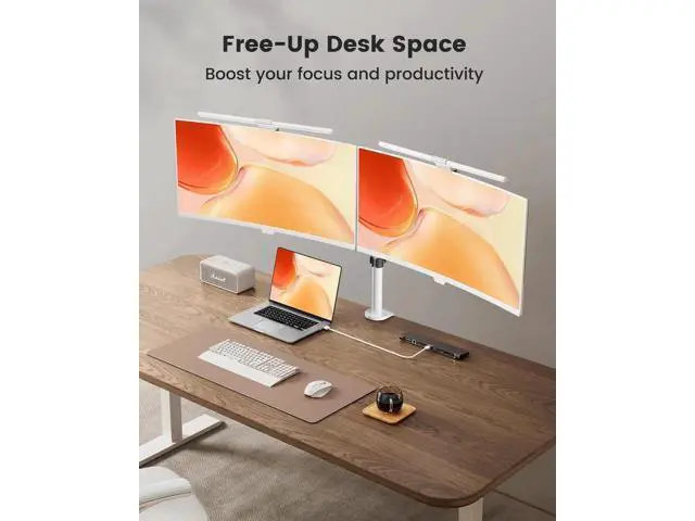 Alt view image 4 of 6 - Dual Monitor Desk Mount, Fully Adjustable Dual Monitor Arm for 2 Computer Screens up to 32 inch, Heavy Duty Dual Monitor Stand for Desk, Holds up to 17.6 lbs per Arm - White