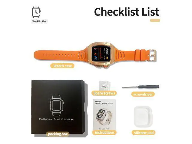 Alt view image 7 of 7 - BONAEVER Mod Kit Standainless Standeel Case for Apple Watch 45mm/44mm Rugged Metal Bumper Case Protective Replacement B for iWatch Series 4/5/6/7/8/9/SE/SE2 Orange