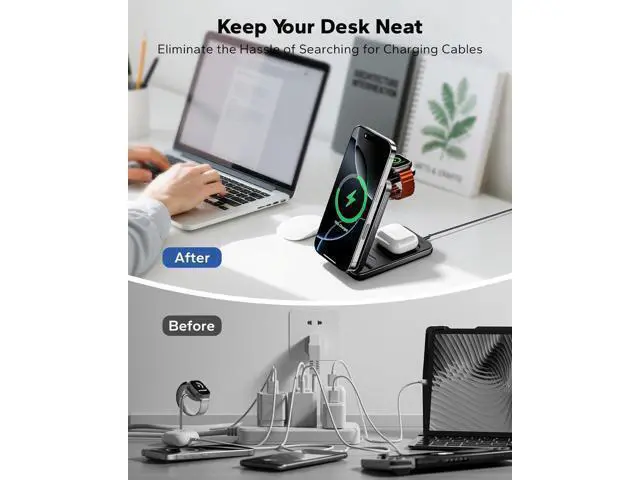 Alt view image 6 of 7 - for Magsafe Travel Charging Station 3 in 1 Foldable Magnetic Phone Charger Stand for Wireless Charging Dock for Multiple Devices iPhone 17 16 15 14 13 12 Series/ Watch/Airpods