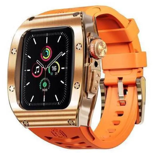 Main image of BONAEVER Mod Kit Standainless Standeel Case for Apple Watch 45mm/44mm Rugged Metal Bumper Case Protective Replacement B for iWatch Series 4/5/6/7/8/9/SE/SE2 Orange