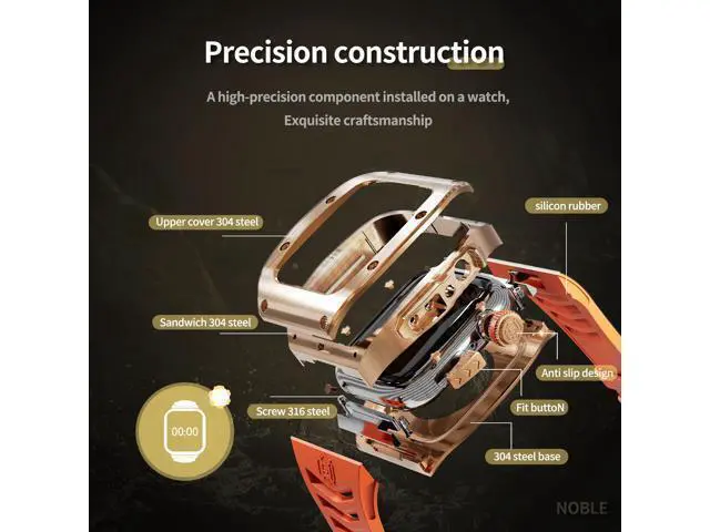 Alt view image 3 of 7 - BONAEVER Mod Kit Standainless Standeel Case for Apple Watch 45mm/44mm Rugged Metal Bumper Case Protective Replacement B for iWatch Series 4/5/6/7/8/9/SE/SE2 Orange