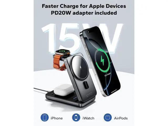 Alt view image 4 of 7 - for Magsafe Travel Charging Station 3 in 1 Foldable Magnetic Phone Charger Stand for Wireless Charging Dock for Multiple Devices iPhone 17 16 15 14 13 12 Series/ Watch/Airpods