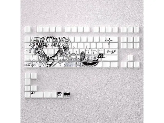 Alt view image 2 of 3 - Two keycaps with draftings of the pattern, original factory height, PBT material, side engraving, transparent light transmission, compatible with wooting61, made68