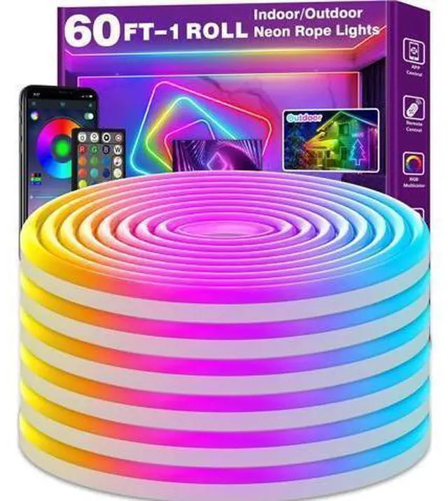Main image of Led Neon Rope Lights 60FT Control with App/Remote Flexible Led Rope Lights Multiple Modes IP68 Outdoor RGB Neon Lights Waterproof Music Sync Gaming Led Strip Lights for Bedroom Indoor