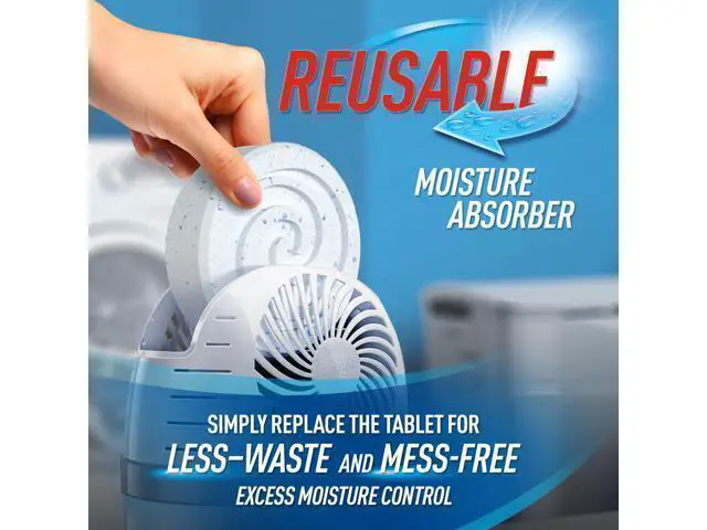 Alt view image 3 of 7 - Reusable Moisture Absorber with 4 Drop-In Tablets, Fresh Scent, 15.8 oz., Attract and Trap Excess Moisture & Eliminate Musty Odors for Cleaner, Fresher Air