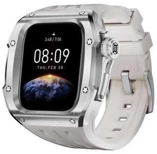 Main image of BONAEVER Mod Kit Stainless Steel Case for Apple Watch Series 10 46mm Rugged Metal Bumper Case Protective Wristband Replacement Band for iWatch 46 mm White